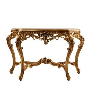 Mesa Consola de Lujo Dorada con Tapa de Mármol, Diseño Barroco Artesanal y Detalles Tallados Ornamentales para Interiores Elegantes - Product Image 2