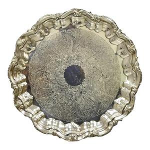 Plateau de service en argent plaqué, plateau en argent plaqué vintage, style victorien anglais, plateau de service festonné - Product Image 1