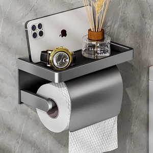 Porte-<span class=keywords><strong>papier</strong></span> toilette mural moderne en métal, étanche, avec étagère, sans perçage - Product Image 2