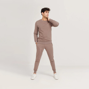 Ensemble de survêtements d'hiver unisexe en molleton 100 % coton, deux pièces, grande taille, personnalisable, pull uni à col rond - Product Image 4
