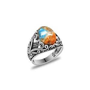 Anello 925 uomo di Design italiano in argento Sterling con pietra di corallo Fine - Product Image 3
