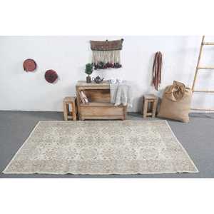 Alfombra de 3.9x7 pies, Alfombra Vintage, Alfombra a Cuadros Blancos - Product Image 3