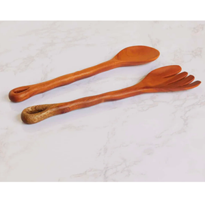 Servidores de ensalada de madera de acacia de alta calidad con asas onduladas, cuchara para servir, utensilios de cocina de Vietnam - Product Image 3