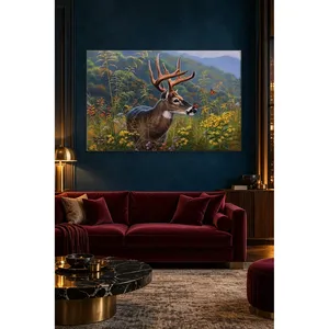 Impression sur toile Fida Deer avec papillon parmi des fleurs sauvages - Product Image 1