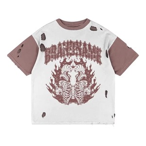 Venta al por mayor de camisetas vintage desgastadas para los hombres de impresión de pantalla personalizada suelta Streetwear hombres camisetas de verano camisetas de algodón - Product Image 4