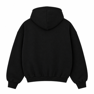 Men <b>Black</b> Hooded Sweatshirt Solid Color Fleece Casual Pullover Kangaroo Pocket Long Sleeve Oversize Fit Autumn Wear 2027 - Product Image 2