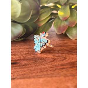 Mg Pelina Zuni Thunderbird Ring Multi-Color Stone & Sterling <b>Silver</b> with Turquoise Rhodium Plated Size 4.5 Everyday Wear - Product Image 3