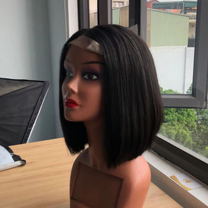 Venta al por mayor de pelo negro natural virgen brasileño 6X6 sedoso recto HD Cierre de encaje Bob peluca con línea de cabello natural - Product Image 1