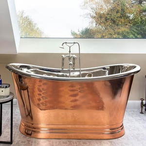 Bañera de Cobre de Primera Calidad Independiente para Baño, Estilo Moderno, Bañera de Cobre Niquelado Antiguo para Baños de Hoteles - Product Image 2