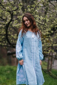 Custom Ukrainian Traditional Prairie Style Openwork Jacquard Embroidery Floral <b>Linen</b> Casual <b>Dress</b> for Women Vestidos Para Mujer - Product Image 4