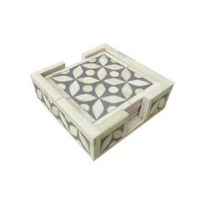 Posavasos con incrustaciones de hueso con patrón geométrico, Juego de 4 posavasos hechos a mano para bebidas con posavasos para mesa de centro - Product Image 2