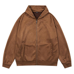 Invierno Nueva Sudadera con capucha de ante Cremallera personalizada Sudaderas con capucha para hombre Cremallera marrón Chaqueta con capucha con cremallera de súper alta calidad - Product Image 1