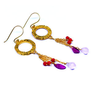 Pendientes de cadena colgantes de piedras preciosas de turmalina de cuarzo rosa Coral chapado en oro de Plata de Ley 925 para boda - Product Image 1