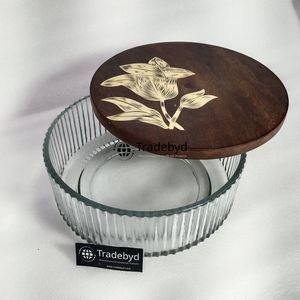 Boîte à roti en verre élégante et luxueuse Tradebyd, boîte de rangement pour chapati, casserole avec couvercle en bois, écologique pour la salle à manger et la décoration de la cuisine - Product Image 4
