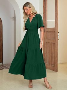 ใหม่ Boho ชุดเดรสชายหาดสำหรับผู้หญิงพิมพ์ลายเอไลน์ลำลองพร้อมโลโก้หลังมีระบายสำหรับวันหยุดพักผ่อน