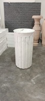 Lavabo sur pied de luxe moderne en marbre blanc, vasque ronde autoportante finition polie pour salle de bain, hôtel, hôpital, villa
