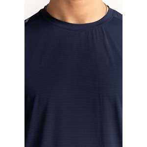 T-shirt en maille texturée bleue 300 GSM en polyester, coupe ample, épais, basique, décontracté, streetwear, vêtement vierge personnalisable - Product Image 3