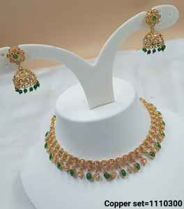 INDIAN TRADITIONAL and FASHIONABLE COPPER <b>JEWELLERY</b> BRIDAL WEDDING <b>JEWELLERY</b> <b>SET</b> for WOMEN EARRINGS and NECKLACE <b>SET</b> - Product Image 4