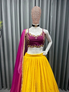 Nouveau Design en soie jaune spécial, fait de broderie Lehenga Choli, achetez chez le fournisseur principal - Product Image 2