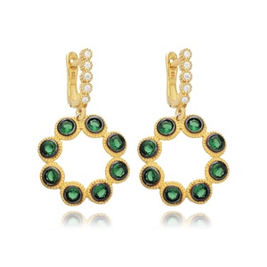 Ronde Émeraude Creux Charme CZ Dangle Boucle D'oreille Turc Fabriqué À La Main Femme 925 Bijoux En Argent Sterling - Product Image 1