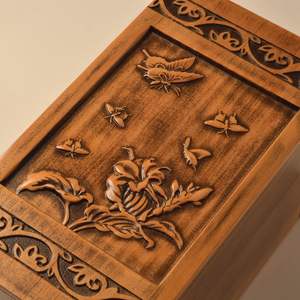 Handmade Wooden Engraved Urn for Human Ashes Adult Male Female Satin Bag Cremation urns <b>Box</b> (Butterfly(250lbs)) - Product Image 3