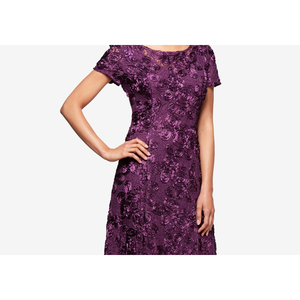 Abito da sera Alex in pizzo viola con stampa floreale, vita naturale, linea ad A, paillettes, per la madre della sposa, lunghezza al pavimento, taglia 10 - Product Image 5