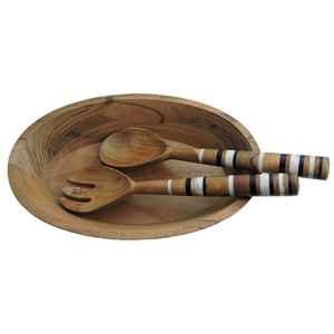 Vajilla de madera hecha a mano ensaladera con juego de servidor de ensalada - Product Image 1