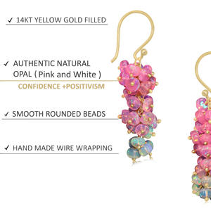 925 boucles d'oreilles en argent Sterling faites à la main naturel rose opale perlée grappe plaqué or pierre de naissance bijoux cadeau pour les femmes pour les fêtes - Product Image 4