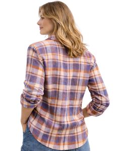 Camisa de Franela a Cuadros Oversize para Mujer, Morado y Naranja, Manga Larga, Casual, Suave, Otoño-Invierno, Venta al por Mayor - Product Image 2