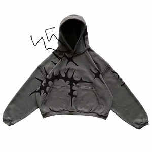 Offre Spéciale Design Unique Distressed Broderie Hoodies Pour Hommes En Gros Personnaliser Conception ACID WASHED Street Wear Hommes Hoodies 2025 - Product Image 6
