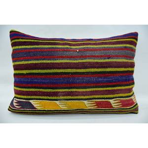 Cojín decorativo tejido de 16x24 pulgadas con patrón Vintage Multicolor Kantha Patchwork Wool - Product Image 1