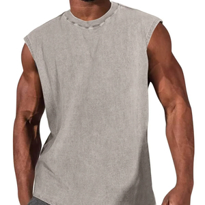 Camiseta sin Mangas para Hombre de Alta Calidad, Color Gris Plateado, Lavado Ácido, Diseño Personalizado, Transpirable, Talla Grande, para Gimnasio, por Bearfit - Product Image 1