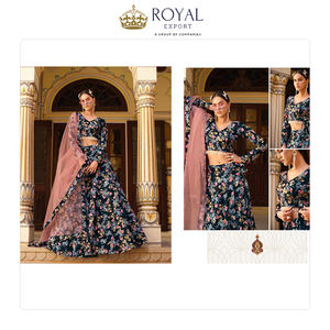 Lehenga choli คอลเลกชันชุดแต่งงานดีไซน์เนอร์ผ้าอินเดียผ้าไหมบดพิมพ์ลายดอกไม้ - Product Image 3