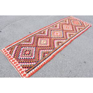 Alfombra Kilim Roja turca Vintage llamativa de 3,4X10,2 pies alfombra clásica de yute de área grande patrón de retazos respaldo de látex para uso en el pasillo - Product Image 2