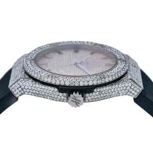 Reloj de Pulsera de Acero Inoxidable con Esfera de Oro Rosa con Incrustaciones de Diamantes Moissanite de Corte Antiguo, Movimiento Automático ETA, Correa de Cuero Negro, Resistente al Agua - Product Image 3
