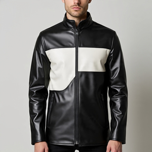เสื้อแจ็กเก็ตหนังพิมพ์ลายสำหรับผู้ชายกันลมเสื้อโค้ทหนังมีซิปคอเสื้อพับลงสำหรับปั่นจักรยาน - Product Image 4