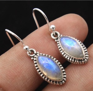 Pendientes de piedras preciosas para niñas, pendientes de piedras preciosas de piedra lunar de Fuego Azul, Plata de Ley sólida 925, pendientes colgantes de plata para mujer, joyería - Product Image 3