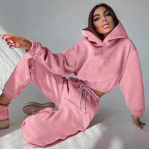Vente en gros Survêtement en polaire uni personnalisé de haute qualité Ensemble 2 pièces Survêtement sérigraphié, sweat à capuche pour femmes - Product Image 1