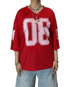 เสื้อฟุตบอลคอวีไซส์ใหญ่พิเศษสำหรับผู้หญิงเสื้อเจอร์ซีย์พิมพ์ลายระบายอากาศได้ดีเสื้อโอเวอร์ไซส์ใส่สบายมีสไตล์สำหรับวัยรุ่น - Product Image 1