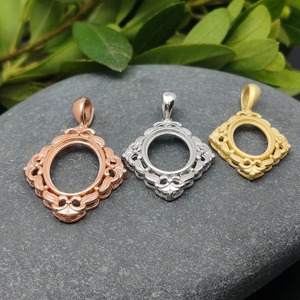 Base de Plata 925 con Circonita para Colgante de Compromiso, para Cabujones Ovalados de 8x10mm/9x11mm/10x14mm, Chapado en Oro Rosa, Certificado IGI - Product Image 3