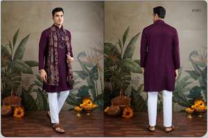 Ropa tradicional Hombres étnicos Kurta recto con Dupatta Ropa étnica Pijama Kurta de moda de Kurtas indios para hombres - Product Image 4