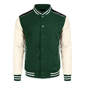 Veste pour homme en tissu uni brodé, style streetwear, manches en cuir, veste de baseball personnalisée, veste universitaire - Product Image 5