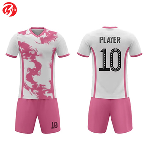 ชุดฟุตบอลสีชมพูสีขาวสีพื้นเสื้อฟุตบอลแบบเรียบง่ายแห้งเร็วสีพื้น - Product Image 2