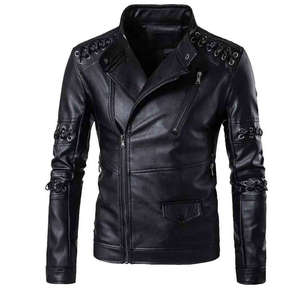 Veste de moto en cuir véritable personnalisée pour hommes col montant avec logo avant enduit veste en cuir véritable - Product Image 1
