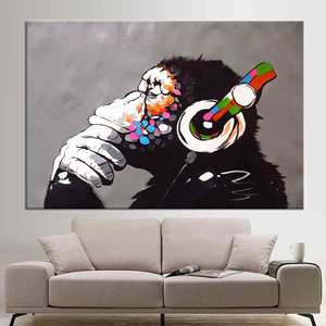 Toile d'art murale abstraite imprimée avec motif singe graffiti vibrant, 1P:Gallery Wrapped - Product Image 1