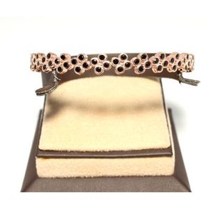 925 Sterling <b>Silver</b> Fine <b>Charm</b> <b>Bracelet</b> with Pink and Black Stones Waterway Design - Product Image 3
