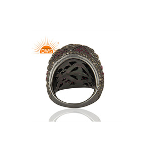 Ensemble rubis et pavé Bague en diamant Grossiste de bijoux Designer en argent sterling plaqué rhodium Bague antique Fournisseur de bijoux - Product Image 4
