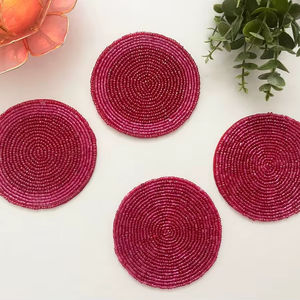Handmade Beaded <b>Coasters</b> - Boho <b>Drink</b> <b>Coasters</b> with Polyester Backing (4x4 Inch) - Product Image 1