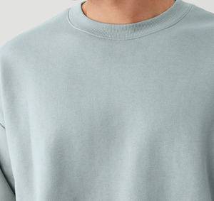 เสื้อสเวตเตอร์คอกลมแขนยาวของผู้ชายผ้าคอตตอน100% แขนยาวผ้าคอตตอนปักลายโอเวอร์ไซส์สีพื้นสไตล์ใหม่ - Product Image 6