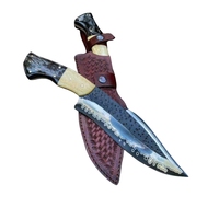 Desain baru 2025 buatan tangan kustom D2 baja pisau Bowie dengan tulang unta & tanduk banteng menangani selubung kulit Premium sempurna.
